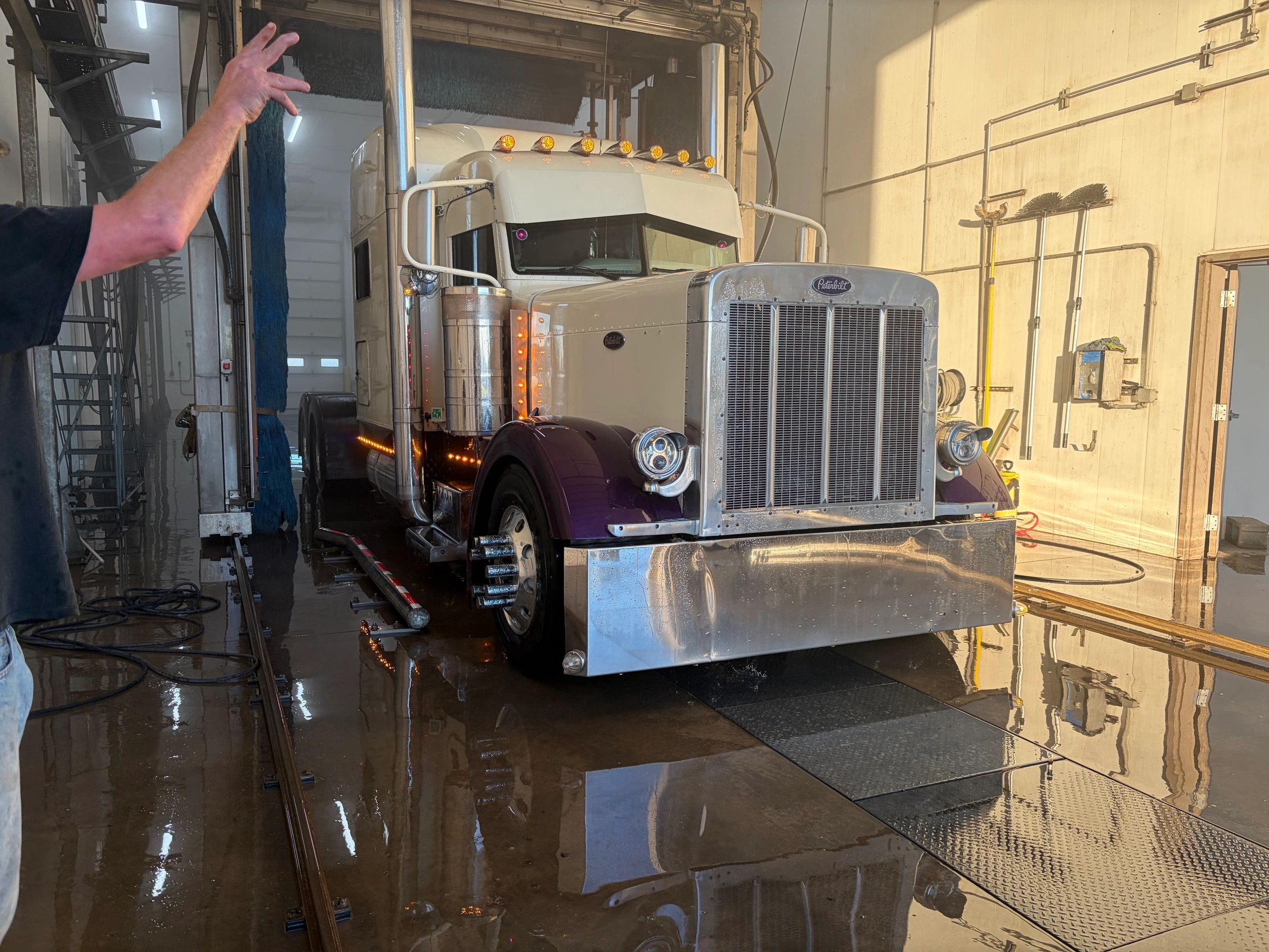 Vintage Peterbilt semi-truck with polished aluminum